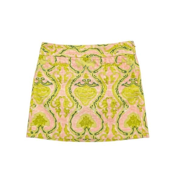 J Crew Skirt  Fresco Damask Printed Cotton Mini Skirt Green Yellow Women's Size - Picture 1 of 4